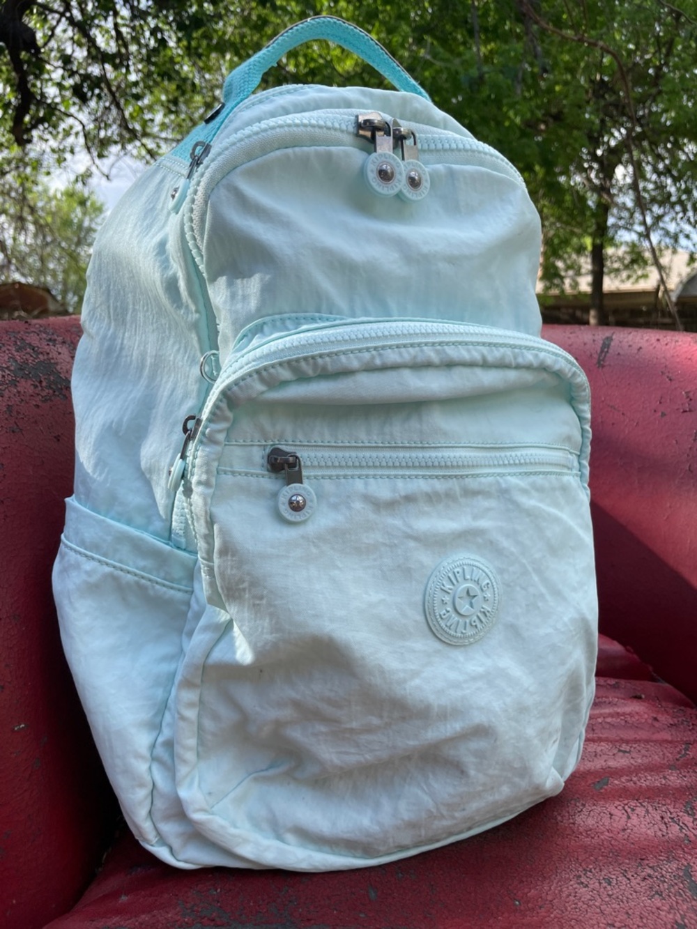 Kipling Pale Blue Nylon Backpack with Front Pocket